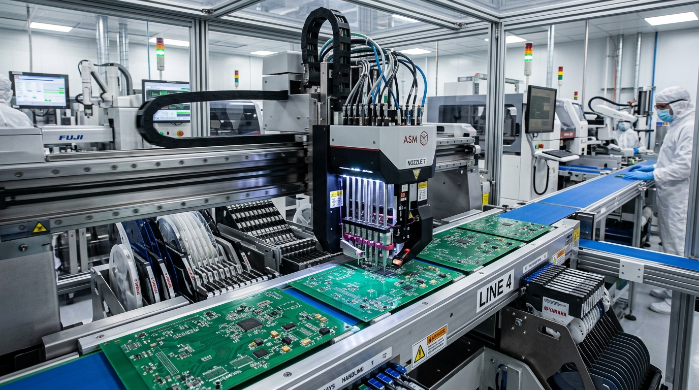 Línea de ensambles electrónicos superficiales